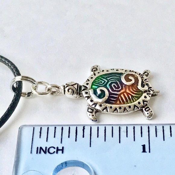 Silver Sea Turtle Pendant Necklace Colorful Enamel Sea Life Nautical Plated - Picture 7 of 9